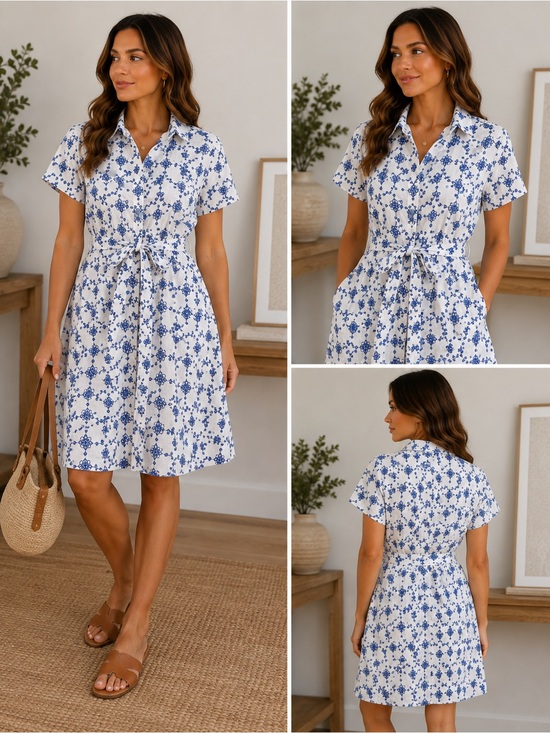 UNTUCKit Dresses & Skirts - UNTUCKit Audrey Dress Size 12 White Blue Embroidered Belted Shirt Dress